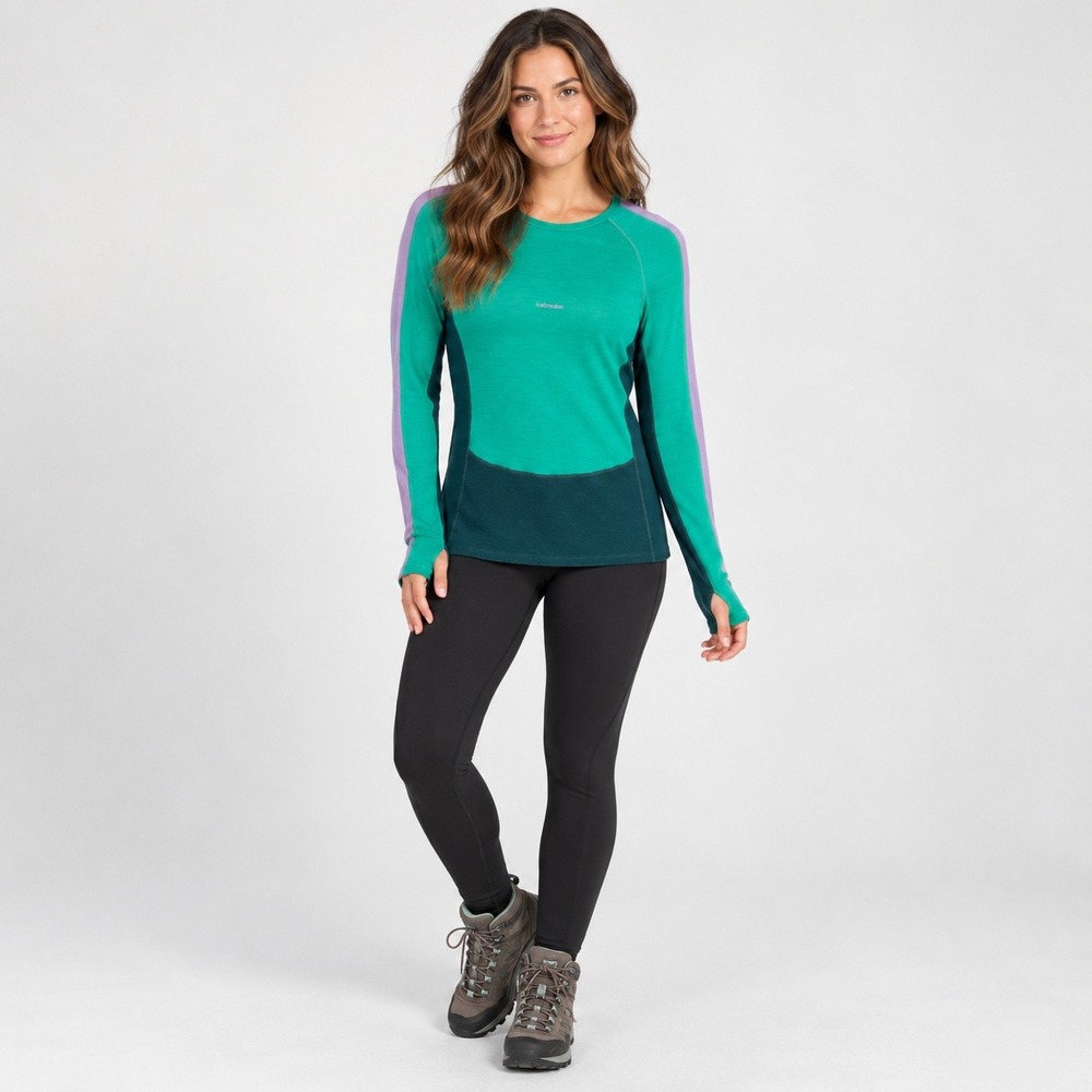 Icebreaker Womens M 200 Merino Wool Base Layer Hiking Top Thumbholes Thermal